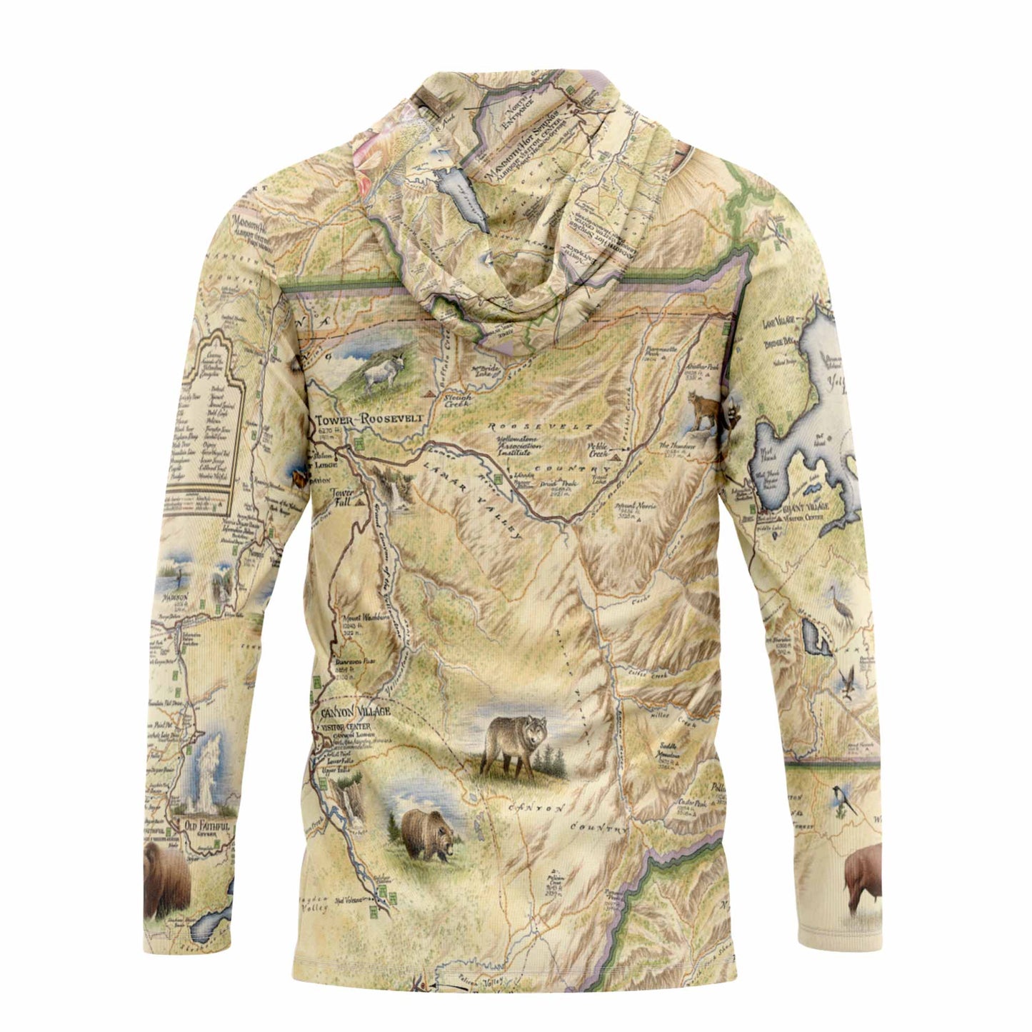Yellowstone National Park Map UltraLight Sunshirt Hoodie – UPF 50+