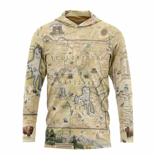 Yellowstone National Park Map UltraLight Sunshirt Hoodie – UPF 50+