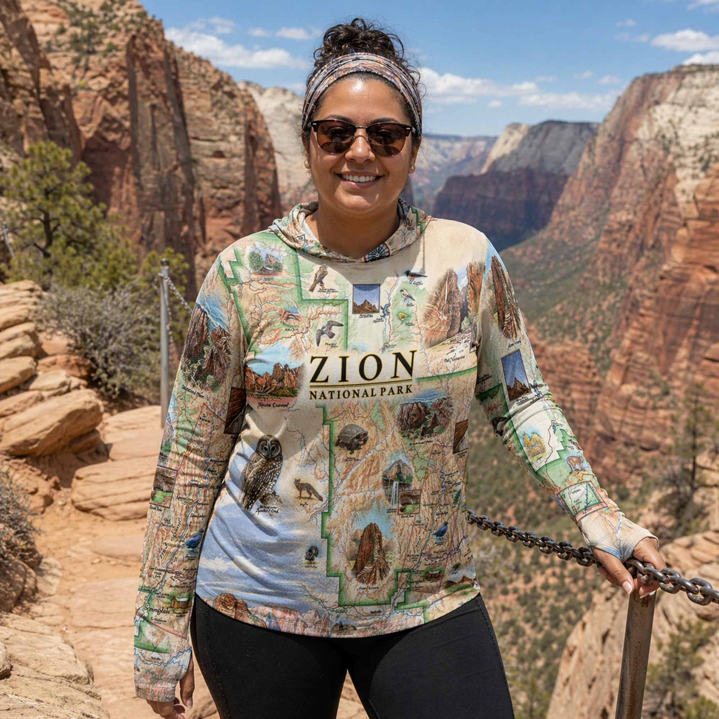 Zion National Park Map UltraLight Sunshirt Hoodie – UPF 50+