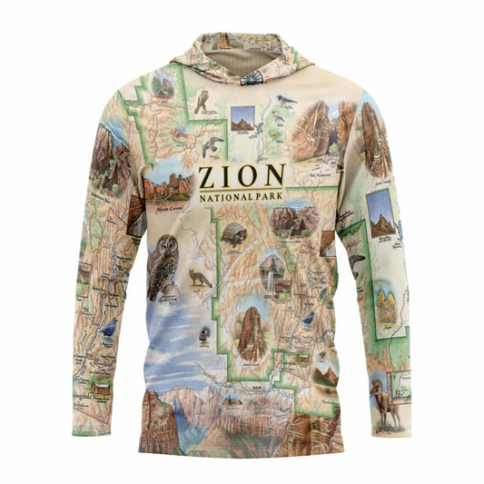 Zion National Park Map UltraLight Sunshirt Hoodie – UPF 50+