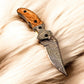 Custom Handmade Damascus Steel Pocket Knife with Olive Wood Handle