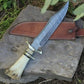 Handmade Damascus Bowie Knife with Bone Handle – 15”