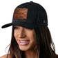 Dont Tread on Me American Flag Trucker Hat  |  Black Gadsden Leather Snapback