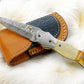 Handmade Damascus Folding Knife – Bone Handle, 3" Blade
