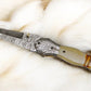 Handmade Damascus Folding Knife – Bone Handle, 3" Blade