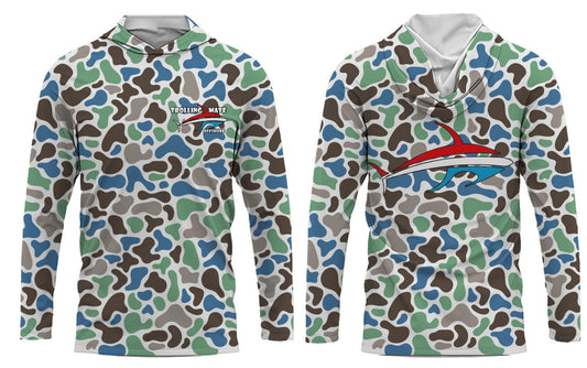Custom fishing shirt without hood, UPF 50 with line art
