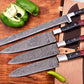 Handmade Damascus Kitchen Knives Set with Exotic Wood Handles