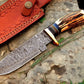 Handmade Damascus Hunting Knife – Antler & Wood Handle