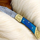 Exotic Blue Wood Damascus Pocket Knife | Back Lock