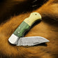 Custom Handmade Damascus Pocket Knife – Bone & Wood Handle
