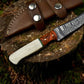 Handmade Damascus Steel Skinning Knife with Leather Sheath