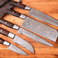 Handmade Damascus Kitchen Knives Set with Leather Roll