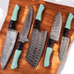 Handmade Damascus Kitchen Knives Set with Epoxy Resin Handle