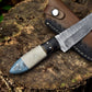 Handmade Damascus Steel Skinning Knife with Leather Sheath