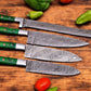 Handmade Damascus Kitchen Knives Set with Leather Roll