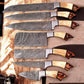 Handmade Damascus Kitchen Knives Set with Leather Roll