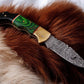 Custom Handmade Damascus Pocket Knife with Green Wood Handle