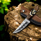 Handmade Damascus Steel Skinning Knife with Leather Sheath