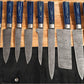 Handmade Damascus Steel Kitchen Knives Set with Leather Roll