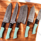 Handmade Damascus Kitchen Knives Set with Epoxy Resin Handle