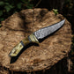 Handmade Damascus Skinning Knife with Bone & Rosewood Handle