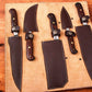 Handmade Damascus Kitchen Knives Set with Leather Roll