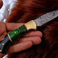 Custom Handmade Damascus Pocket Knife with Green Wood Handle