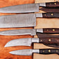 Handmade Damascus Kitchen Knives Set with Leather Roll