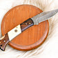 Handmade Damascus Steel Pocket Knife – Rosewood & Bone
