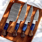 Handmade Damascus Kitchen Knives Set with Leather Roll