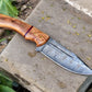 Custom Handmade Damascus Hunting Knife – Olive Wood Handle