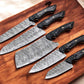 Handmade Damascus Kitchen Knives Set with Exotic Wood