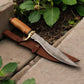 Handmade Damascus Bowie Knife with Olive Wood Handle