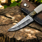 Handmade Damascus Steel Skinning Knife with Leather Sheath