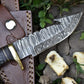 Custom Handmade Damascus Hunting Knife – 8" with Sheath