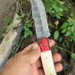 Handmade Damascus Hunting Knife – Bone & Exotic Wood