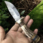 Handmade Damascus Hunting Knife with Antler Bone Handle