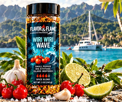 Wiri Wiri Wave 5 oz preorder shaker concept in a bright tropical coastal setting. Illustrative packaging; final packaging may differ.